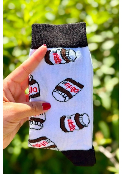Lousocks Unisex Siyah Beyaz Nutella Tasarım Soket Çorap