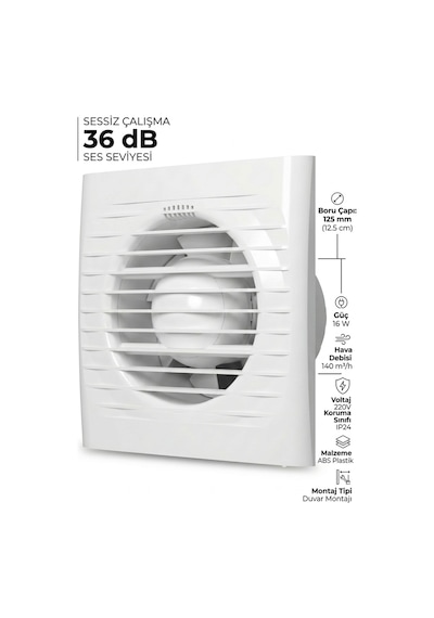 Easy 125 Bd Kapaklı Banyo Wc Aspiratör Fanı 12.5 Cm Sessiz Havalandırma Fanı 125 Mm