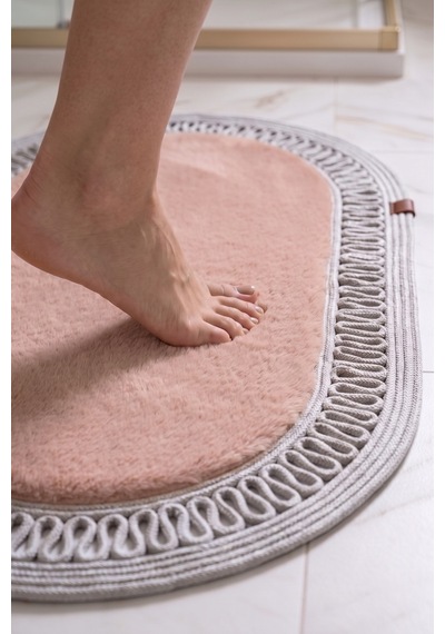 Banyo Paspası Takımı 60x100+40x60 Cm İç Trikot Pembe & Gümüş