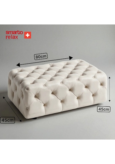 Smarto Relax Puf Swiss Style Guarda Ayaksız Kapitoneli Dekoratif 80x45x45 Cm Ayaksız Kapitoneli Dekoratif Puf Ekru