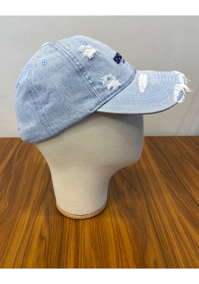 Jean Denim Kot Kumaş Vintage Unisex Cap Şapka Buz Mavi - Lacivert