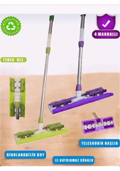Teleskobik Mikrofiber Istediğin Bezi Tak Yer Duvar Cam Silme Mop Mandallı Kıskaçlı 1 Adet