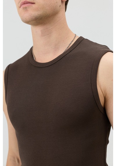 Antioch Pamuklu Kolsuz Erkek T-shirt Kahve