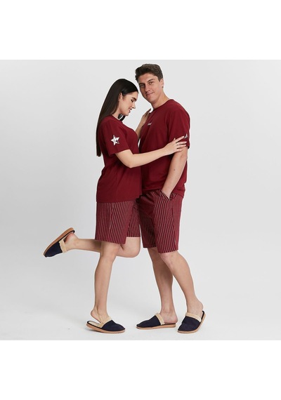 Bella Dossi Romantik Ve Rahat Sevgili Pijama Kombinleri Çift Pijama Şortlu Takım Moon & Star Baskılı Bordo