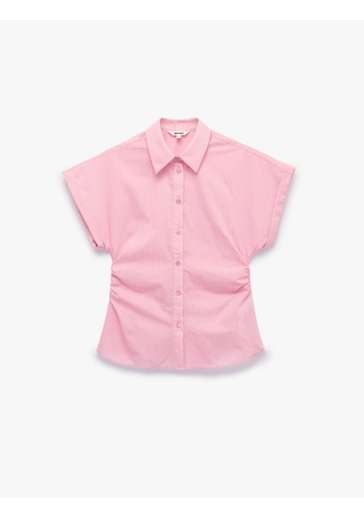 Koton Slim Fit Pamuklu Salda Kumaş Kolsuz Drape Detaylı Çizgili Gömlek Pınk Strıpe 6sak60482pw Pembe Çizgili