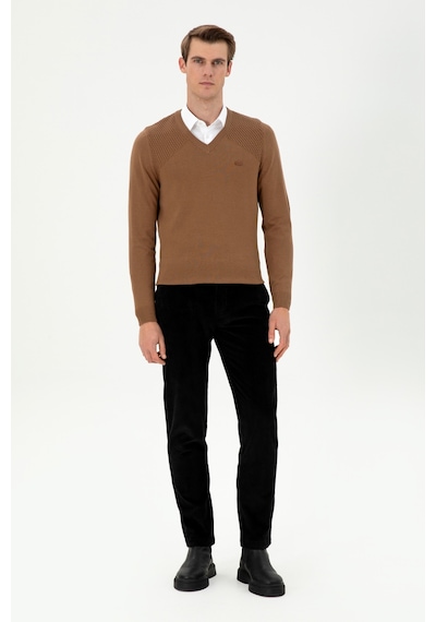 U.S. Polo Assn. Erkek Slim Fit V Yaka Haki Melanj Kazak 50297063-VR125