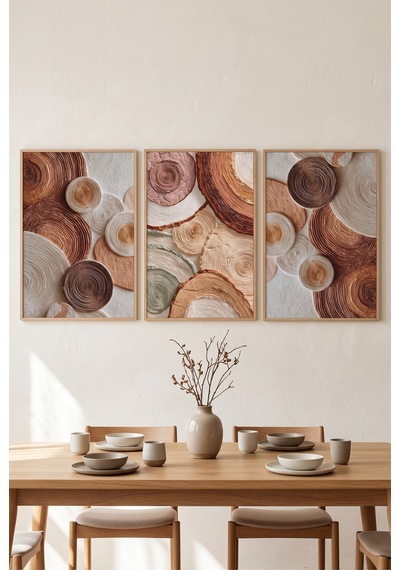 Doğal Ahşap Çerçeveli Soyut Kahverengi Bej Duvar Tablosu 3 Lü Set Organik Daire Desenli Modern Dekorasyon Kabartma Görünümlüdür Bej Doğal Ahşap Çerçeveli Soyut Kahverengi Bej Duvar Tablosu 3 Lü Set Organik Daire Desenli Modern Dekorasyon Kabartma Görünümlüdür Bej