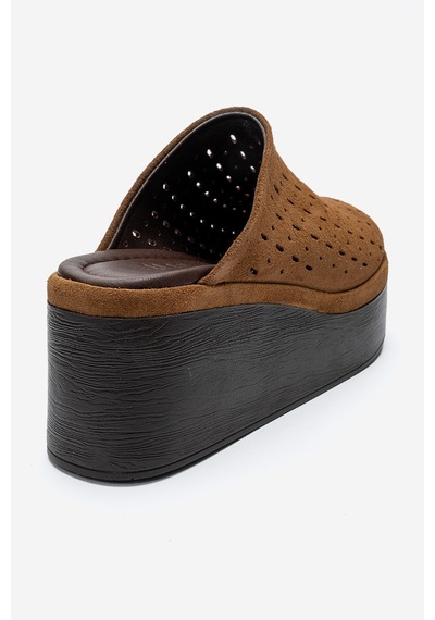 Luvishoes Lune Toprak Süet Hakiki Deri Delikli Kadın Dolgu Topuklu Terlik