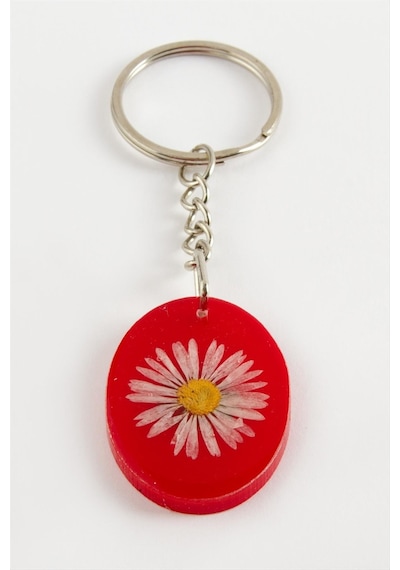 Ilkeshop Papatya Oval Epoksi Anahtarlık-kırmızı Çok Renkli
