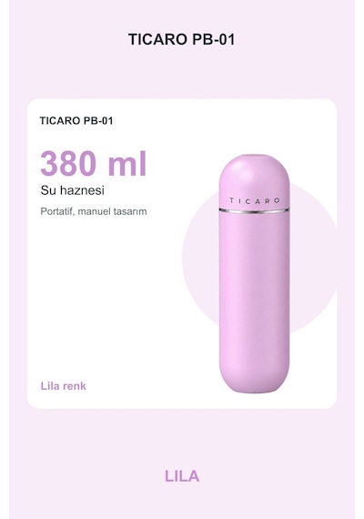 Tıcaro Pb-01 Portatif Taharet Şişesi, Manuel, 380 Ml, Lila