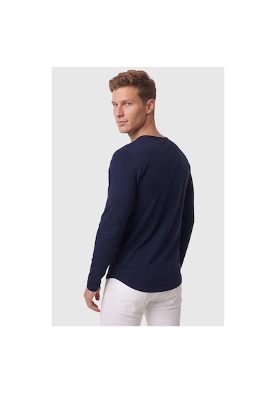Deepsea Erkek Lacivert %95 Pamuk Slim Fit Kesik Açık Yaka Likralı Penye Sweatshirt Oval Kesim 2602299