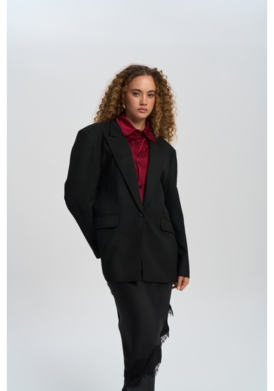 Mai Collection Mai Studios Co. Catroux Gömlek Yaka Detaylı Siyah Blazer Siyah