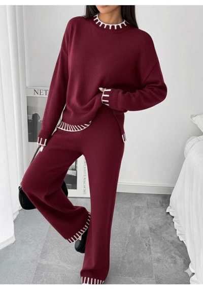 Sayzen Your Shine Yirtmaçli Kazak Pantolon Alt-üst Takim Sy-2510 Bordo