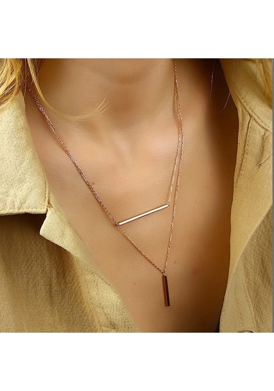 Kuyumcudukkani Yeni Trend Çift Çubuk Figürlü İkili Kolye -37241-r Rose Gold