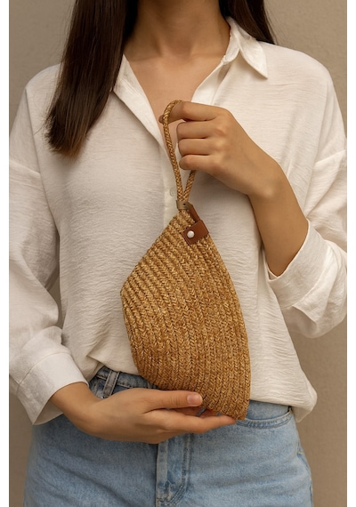 Adelina Bags Kadın Hasır El Askılı Portföy Clutch El Çantası Vizon