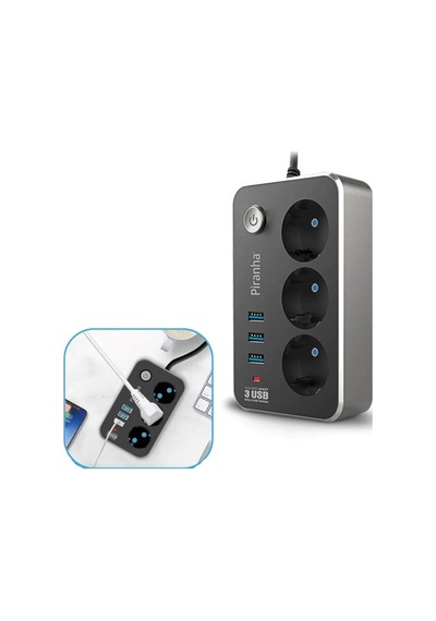Isıya Dayanıklı Termal Akım Korumalı 2 Mt 10a 2500w 3lü Priz Ve 3 Usbi 2.1a Uzatma Kablosu 5047 Standart