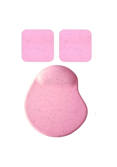 Oval Pembe Kum Desen Bilek Destekli Mouse Pad + 2 Adet Kupa Fincan Bardak Altlığı Altlık Set