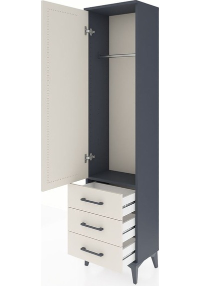 Arges Dolap Tek Raflı 3 Çekmeceli Tek Askılı 44x30x182 Antras... Antrasit