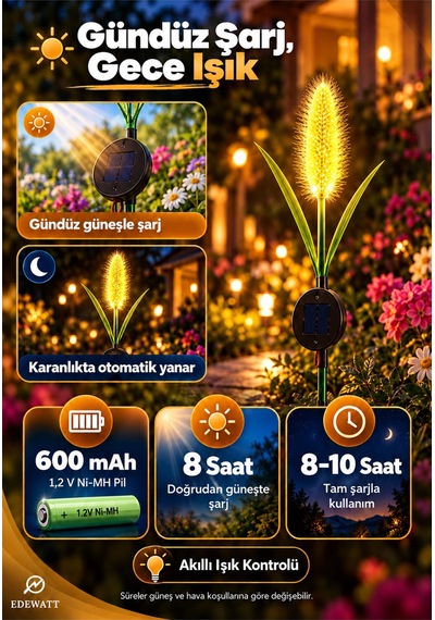 Dekoratif Başak Görünümlü Solar Led Lamba Güneş Enerjilli Su Geçirmez Bahçe Aydınlatma