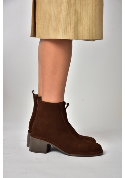Fox Shoes Z555671002 Kahverengi Hakiki Deri Süet Kalın Topuklu Kadın Bot