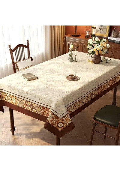 Köşeli Masa Örtüsü, Masa Folyosu, Bej, Kahverengi, Boho Çiçekler, Pvc Diğer