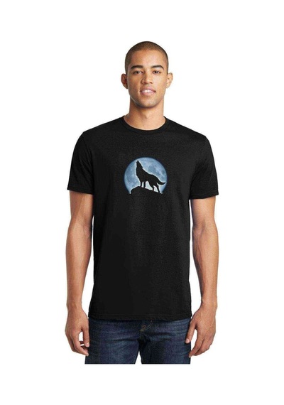 Anime Wolf Howling Baskılı Siyah Erkek Tshirt (528859556)