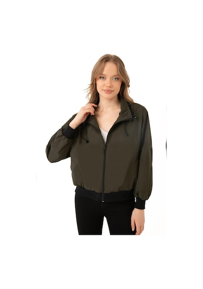 Spor Kadın Dik Yaka Su Ve Rüzgar Geçirmez Oversize Crop Mevsimlik Yağmurluk Rüzgarlık-133 Haki