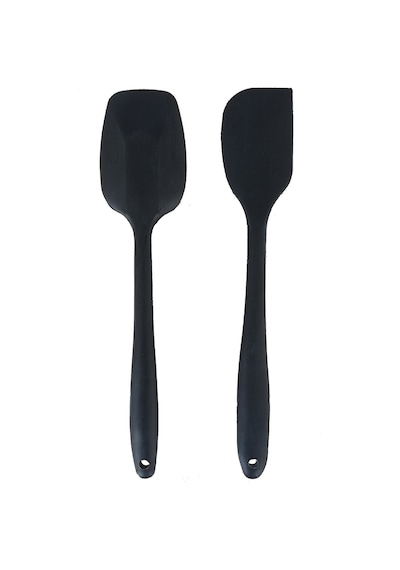 Silikon Kaşık Spatula Seti 2lı Büyük Boy Yanmaz Yapışmaz Çizmez Siyah Silikon Siyah Diğer