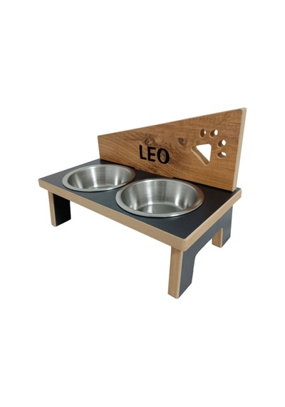 Özel Isim Baskılı, Ahşap, Çelik Kâseli Kedi- Köpek Mama Ve Su Kabı - 2 350 Ml.