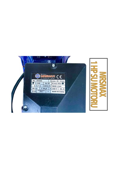 0,75 Kw 1,0 Hp 2850 R/min 4,7 A. Su Motoru 220 V/50 Hz