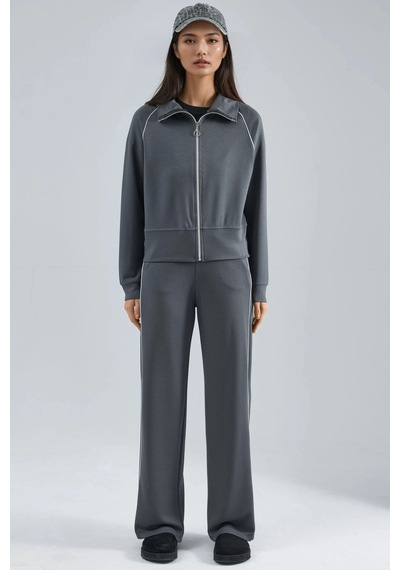 Hiccup Modal Dokulu Fermuarlı Sweatshirt & Pantolon İkili Takım Berşan Collection Gri