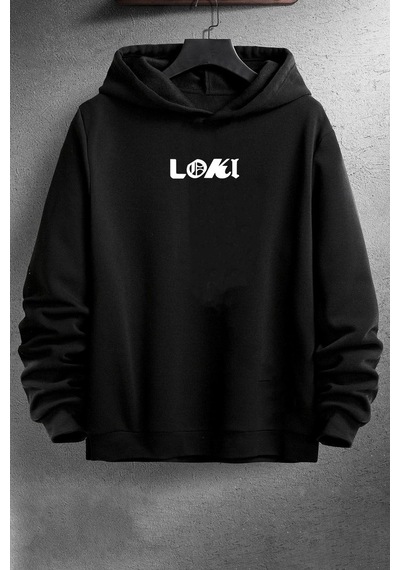 Floki Baskılı Sweatshirt Siyah
