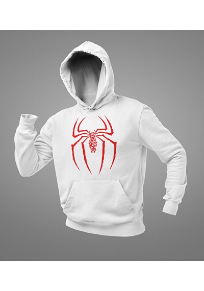 Sevbano Spider-man Logo Baskılı Unisex Oversize Örümcek Adam Hoodie Beyaz