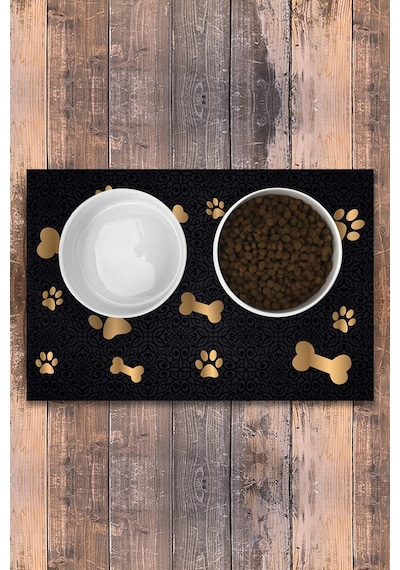 Evaşk  Vinil Kaymaz Tabanlı Keçe Baskılı Evcil Hayvan Pet Mama Paspası 40x60 Renk KEMİK PM20LKE