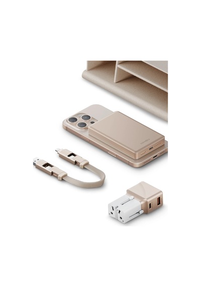 X Bazic 25w Adaptör Alupac 10.000 Mah Powerbank Ve Alucable 60w Usb To Lightning Kablolu Set Travel Çanta - Gold Koyu Gri