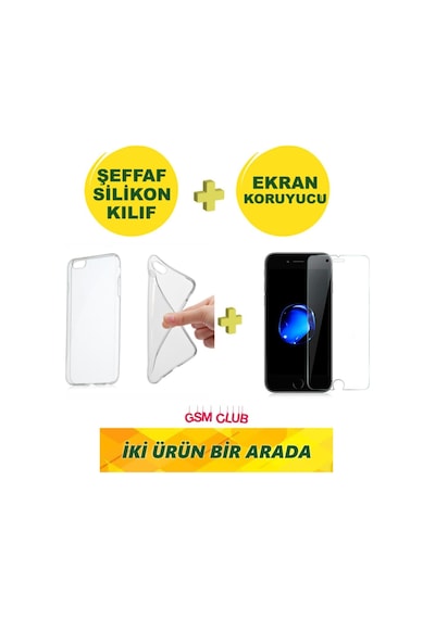 Apple iPhone Uyumlu 7 Plus Şeffaf Silikon Premium Kılıf + Kırılmaz Ekran Koruyucu Temperli Cam