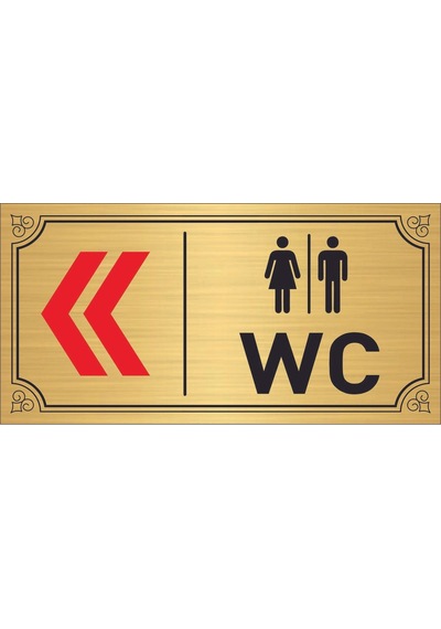 Wc Yazılı Sola Ok İşaretli 10cm X 20 Cm Gold Metal Levha