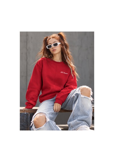 Hk Premium Sweatshirt Bisiklet Yaka Hk Premium Logolu Erkek Basic Kırmızı