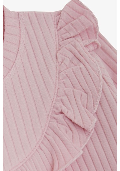 Breeze Kız Çocuk Uzun Kollu Tişört Yakası Fırfırlı Armalı 3-8 Yaş, Pembe-pembe Pembe