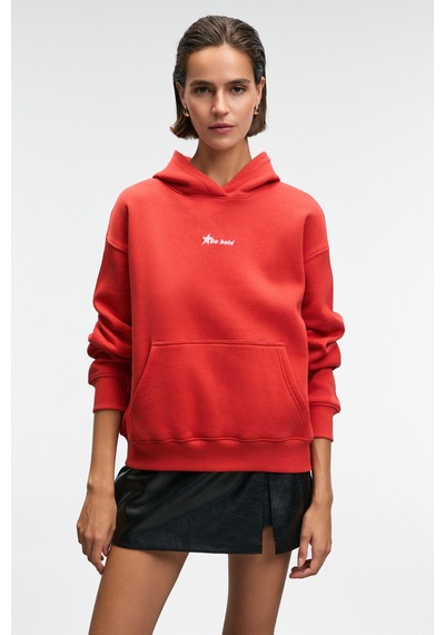ETHIQUET ME UREA Kadın Nakışlı Kapüşonlu Comfort Fit Kırmızı Sweatshirt