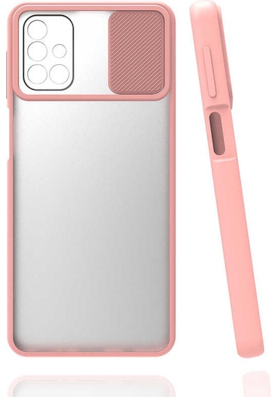 Ekılıf - Samsung Galaxy M31s Uyumlu - Kılıf Slayt Sürgülü Arkası Buzlu Lensi Kapak - Pembe Açık