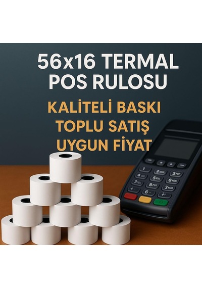 56x16 Termal Pos Kağıdı - Pos Rulosu - Yazarkasa Pos Kağıdı 5 Paket 50 Adet Genel