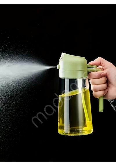 2'li Çift Fonksiyonlu Cam Yağdanlık 550ml Kulplu Zeytinyağı Sıvıyağ Şişesi Airfryer Sprey Yağlık