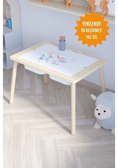 Ağaç Ahşap Çocuk Masası- Yaz Sil Yüzey Çocuk Masası-aktivite-çocuk Çalışma Masası-2 Adet Sepet Ağaç Ahşap Çocuk Masası- Yaz Sil Yüzey Çocuk Masası-aktivite-çocuk Çalışma Masası-2 Adet Sepet