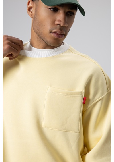 Vamos Bisiklet Yaka Cep Detaylı Oversize Sweatshirt Sarı