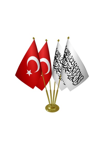 Masa Üstü Afganistan Bayrağı Türk Bayrağı Dörtlü Pirinç Direk Mas