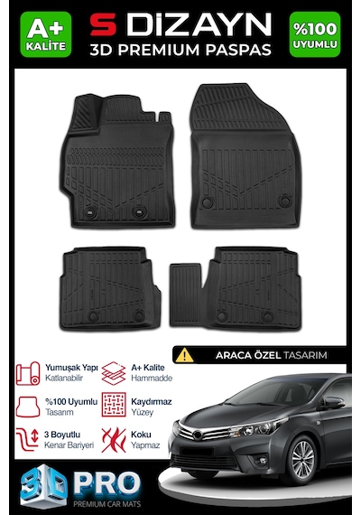 Toyota Corolla 3d Plus Havuzlu Paspas 2013-2018 A+ Kalite