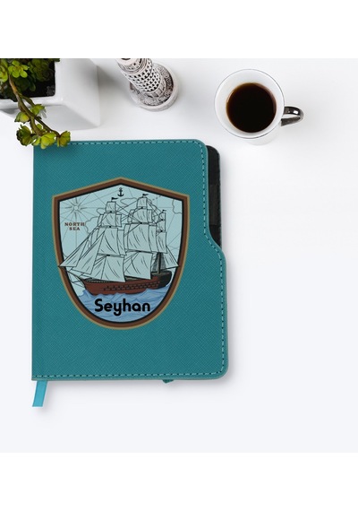 Kişiye Özel Gemi Tasarımlı Turkuaz Termo Deri Defter-3