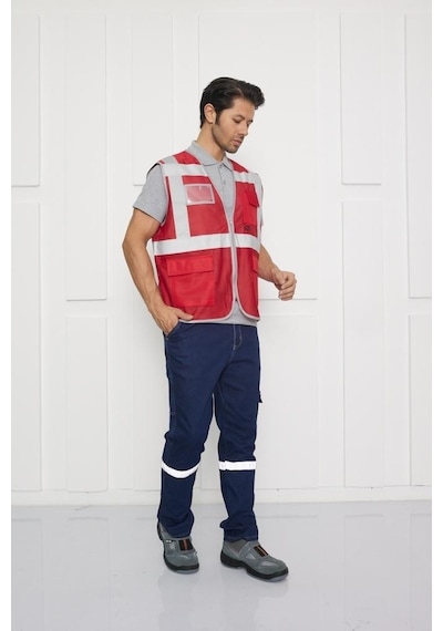 Orange Safety Mühendis Tipi Fileli İkaz Yeleği Kırmızı