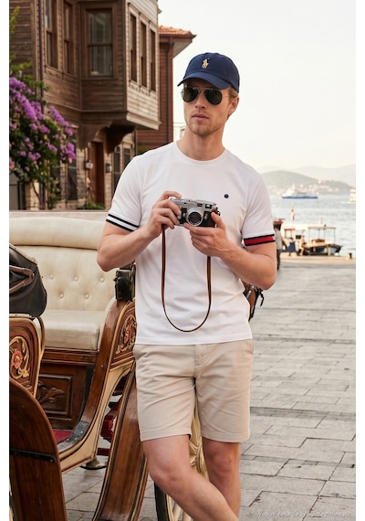 Buratti Bisiklet Yaka Kolları Renkli Şerit Detaylı T Shirt Erkek T Shirt 5904060 Beyaz